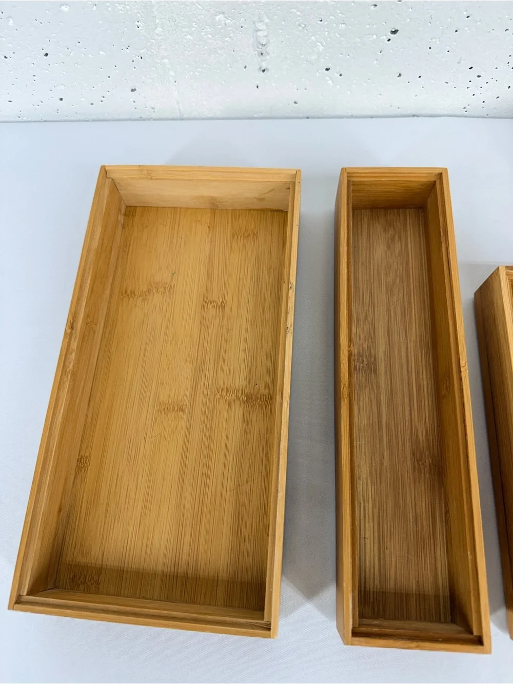 The Container Store Lot of 7 Stackable Bamboo Drawer Organizers